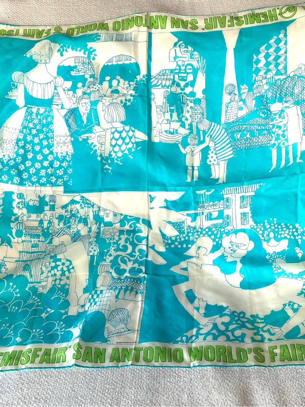 Vintage 1968 HemisFair San Antonio World’s Fair Scarf 29” Rayon Made Japan